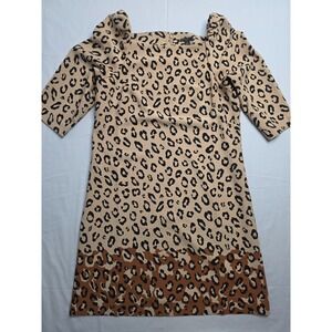 Ann Taylor Factory Shift Dress Women's 4 Petite Brown Leopard Print Back Zip